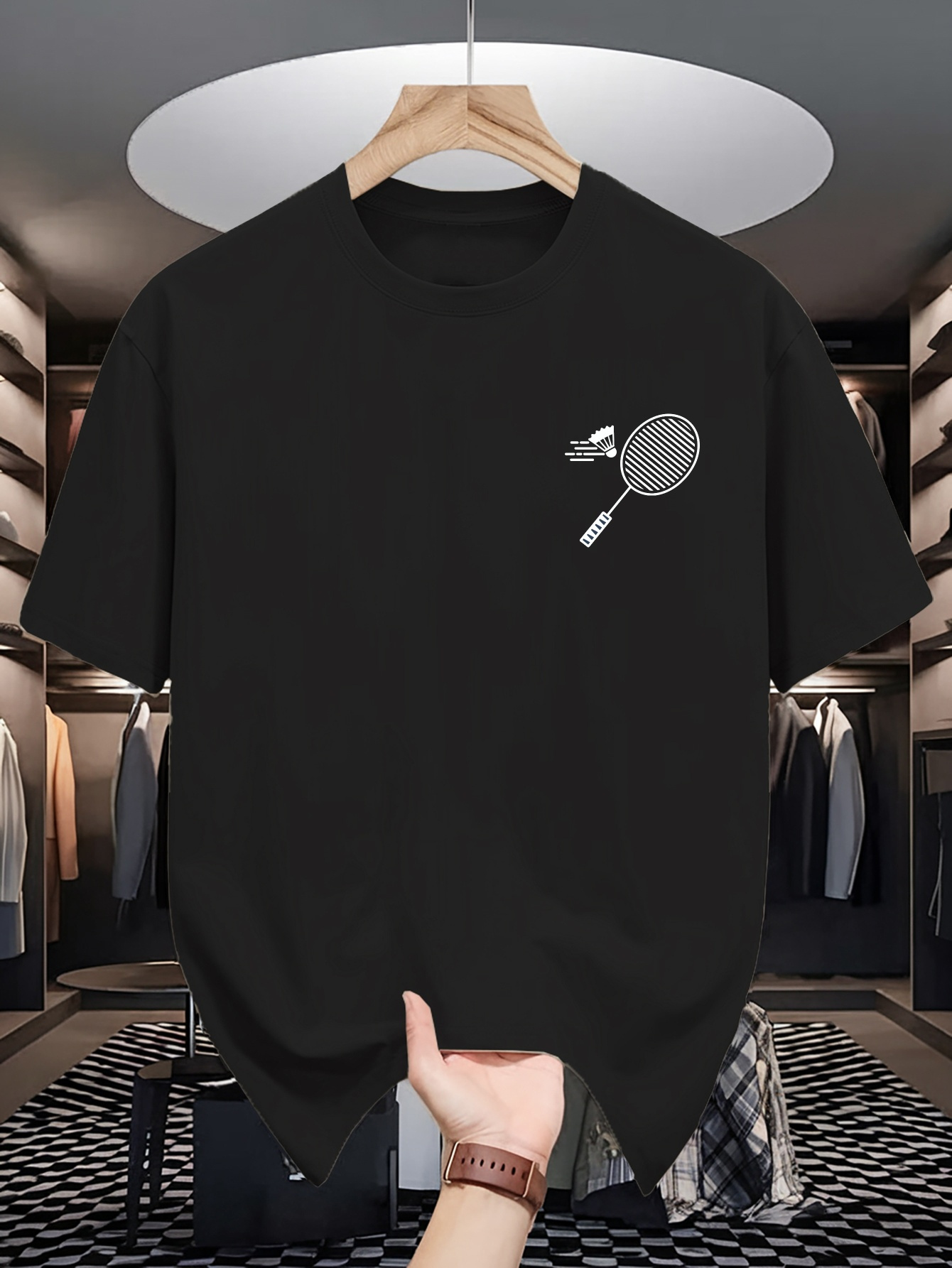 Badminton Aesthetic - Erkek Bisiklet Yaka Tişört Minimal Göğüs